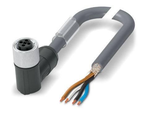 1424118 CABLE DE POTENCIA 4 POLOS, SIN HALOGENOS, NEGRO, HEMBRA M12, 5 MT, 12A/63V
